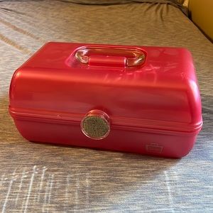 Vintage Pink Large Makeup Container/Box With Mirror